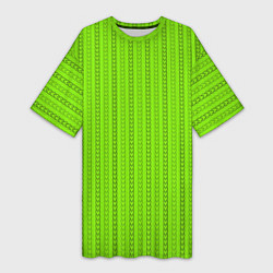 Футболка женская длинная Зеленые узоры из линий, цвет: 3D-принт