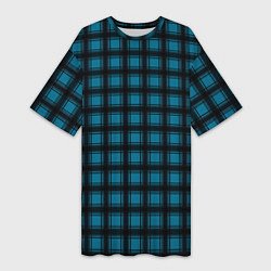 Футболка женская длинная Black and blue plaid, цвет: 3D-принт