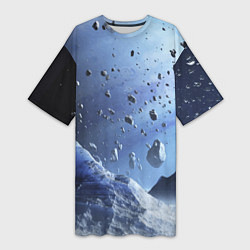 Женская длинная футболка Космический пейзаж с ледяными скалами