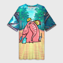 Женская длинная футболка Розовая слониха со слонятами