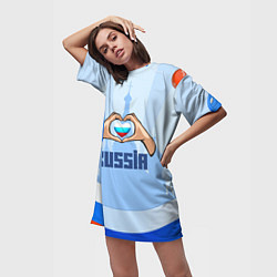 Футболка женская длинная Люблю Россию - сердечко руками, цвет: 3D-принт — фото 2