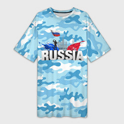 Женская длинная футболка Russia: синий камфуляж