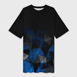 Женская длинная футболка Черно-синий геометрический