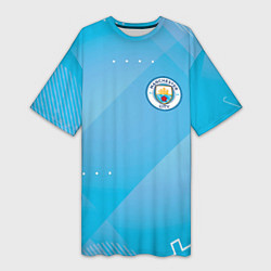 Женская длинная футболка Manchester city Голубая абстракция
