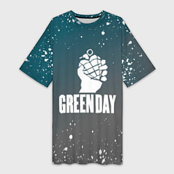 Футболка женская длинная Green day - брызги, цвет: 3D-принт