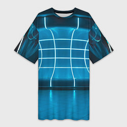 Женская длинная футболка Абстрактная панель неоновых голубых фонарей