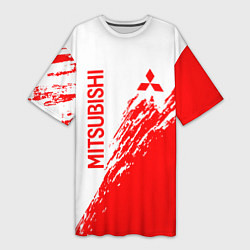 Женская длинная футболка Mitsubishi - красная текстура