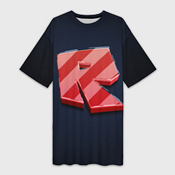 Футболка женская длинная Roblox red - Роблокс полосатый логотип, цвет: 3D-принт