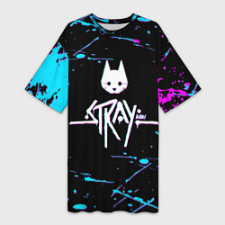 Футболка женская длинная Stray - краска - neon, цвет: 3D-принт