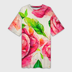 Женская длинная футболка Яркие выразительные розы