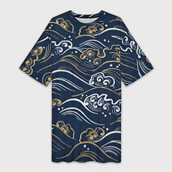 Женская длинная футболка Японский узор волны