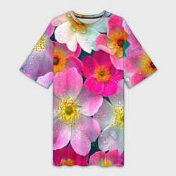 Женская длинная футболка Сказочные разноцветные цветы