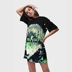 Футболка женская длинная CS GO green, цвет: 3D-принт — фото 2