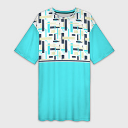 Женская длинная футболка Голубой неоновый геометрический узор