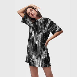 Футболка женская длинная Черно-белые штрихи, зигзаг, цвет: 3D-принт — фото 2