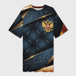 Женская длинная футболка Золотой герб России на объемном фоне