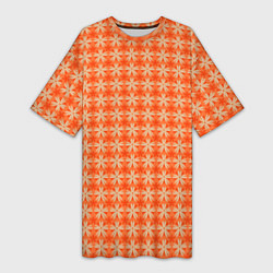 Женская длинная футболка Цветочки на оранжевом фоне