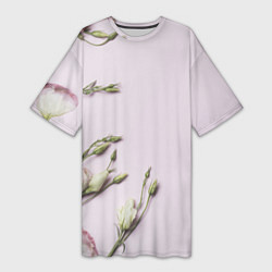 Женская длинная футболка Красивые Цветы на Розовом фоне