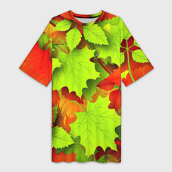 Женская длинная футболка Зелёные осенние листья