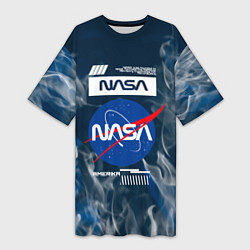 Футболка женская длинная Nasa - лого - пламя, цвет: 3D-принт