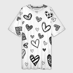 Женская длинная футболка Сердца нарисованные карандашом