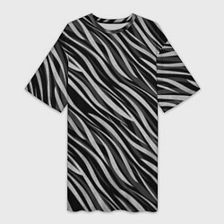 Женская длинная футболка Полосатый черно-серый узор Зебра