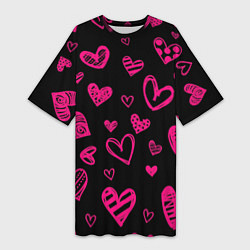 Женская длинная футболка Розовые сердца