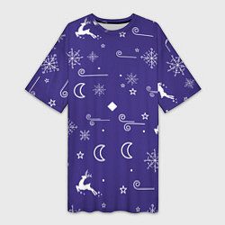 Женская длинная футболка Новый год олени, снежинки, ветер