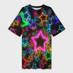 Женская длинная футболка Большие неоновые звезды