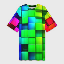 Женская длинная футболка Цветные неоновые кубы
