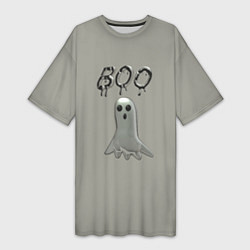 Футболка женская длинная Серый призрак BOO, цвет: 3D-принт