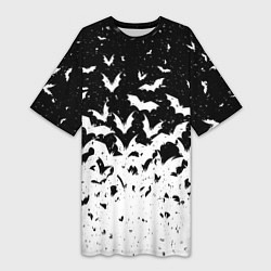 Женская длинная футболка Black and white bat pattern