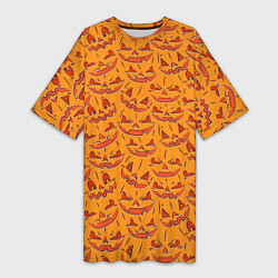 Футболка женская длинная Halloween Pumpkin Pattern, цвет: 3D-принт