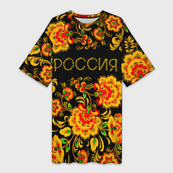 Женская длинная футболка РОССИЯ роспись хохлома