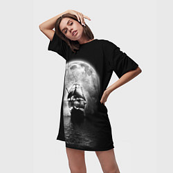 Футболка женская длинная Корабль в ночи, цвет: 3D-принт — фото 2