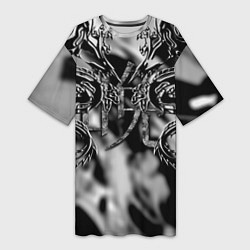 Женская длинная футболка Оттенки серого черные трайбл драконы татуировка