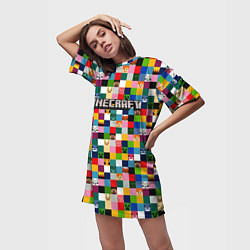 Футболка женская длинная Minecraft - пиксельные персонажи, цвет: 3D-принт — фото 2
