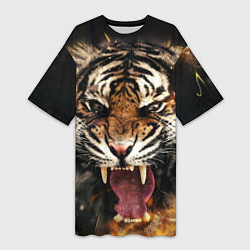 Женская длинная футболка Оскал тигра
