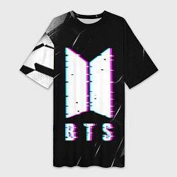 Женская длинная футболка BTS - Неоновый логотип