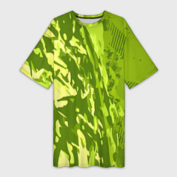 Женская длинная футболка Зеленый абстрактный камуфляж