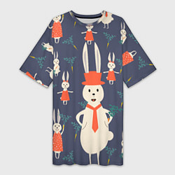 Женская длинная футболка Семья крольчат