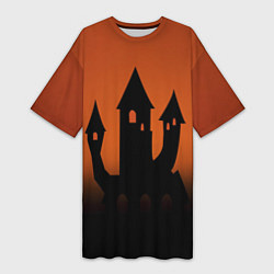 Футболка женская длинная Halloween - замок ведьм, цвет: 3D-принт