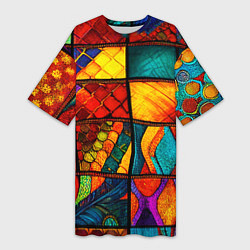 Женская длинная футболка Лоскутная мозаика - пэчворк