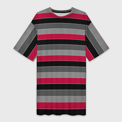Женская длинная футболка Красно-черный полосатый современный узор