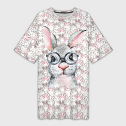 Женская длинная футболка Кролик в очках 2023