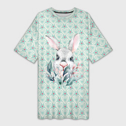 Женская длинная футболка Кролик в цветах