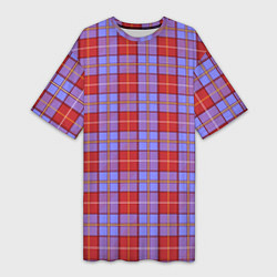 Женская длинная футболка Ткань Шотландка красно-синяя