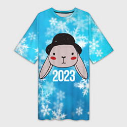 Женская длинная футболка Кролик в шляпе 2023
