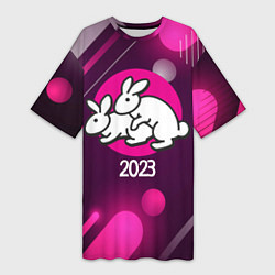 Футболка женская длинная Кролики 2023, цвет: 3D-принт
