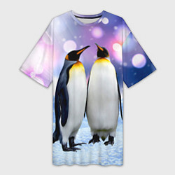 Женская длинная футболка Пингвины на снегу